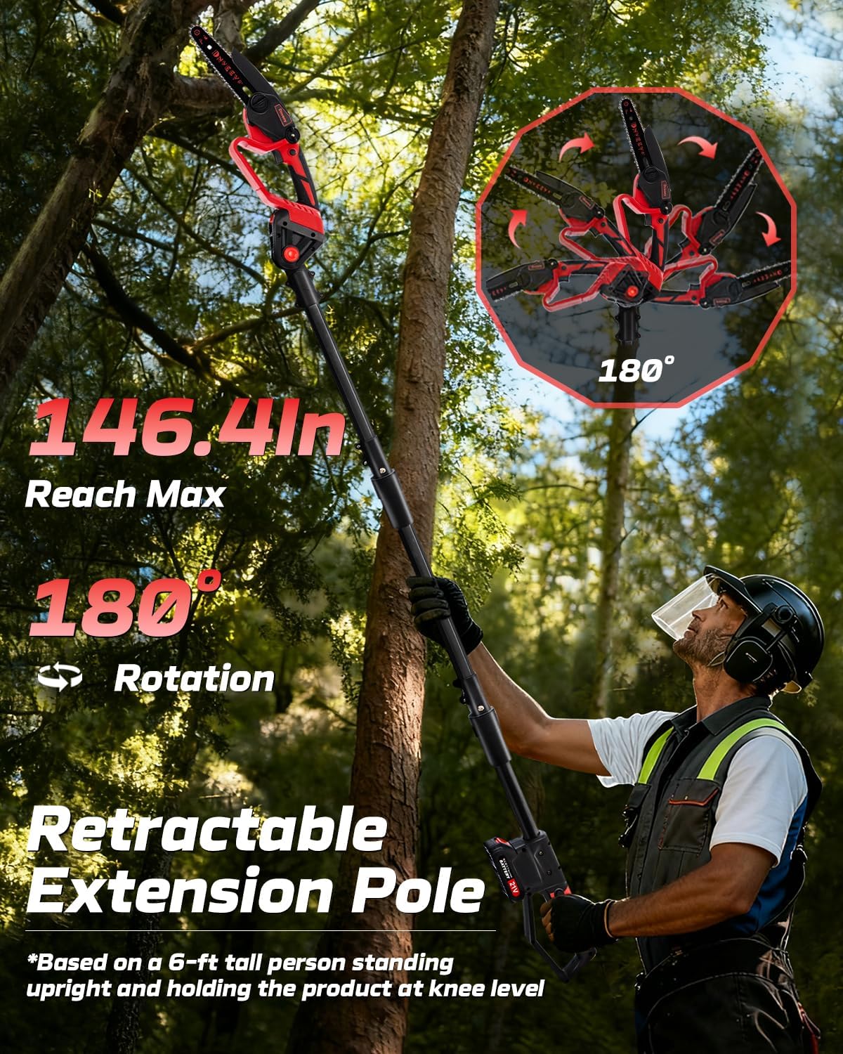 2-in-1 Cordless Pole Saw for Tree Trimming, 800W Brushless 6 Inch Mini Chainsaw, Lightweight Tree Trimmer with 2x 21V Batteries & Extension Pole for High Tree Pruning & Yard Work (DZJ3028)